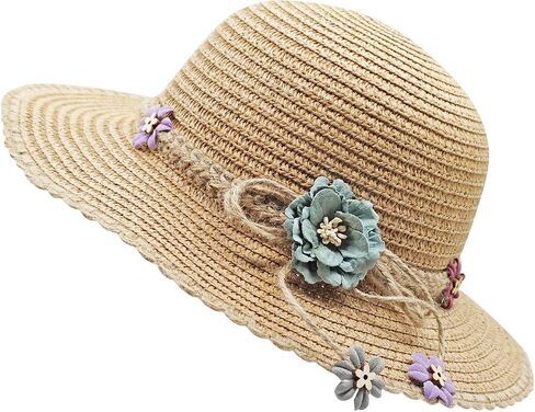 Bienvenu Kid Girl Straw Wide Brim Hat Summer Beach Hat Sun Protection in Saudi Arabia