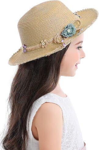 Bienvenu Kid Girl Straw Wide Brim Hat Summer Beach Hat Sun Protection in Saudi Arabia