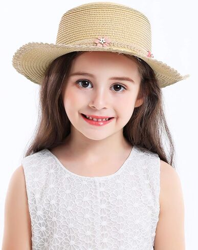 Bienvenu Kid Girl Straw Wide Brim Hat Summer Beach Hat Sun Protection in Saudi Arabia