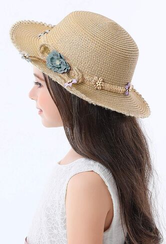 Bienvenu Kid Girl Straw Wide Brim Hat Summer Beach Hat Sun Protection in Saudi Arabia