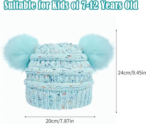 قبعة LUCKYBUNNY للأطفال الصغار من الأولاد والبنات مع بوم بوم، قبعة صغيرة شتوية دافئة، قبعة تزلج سميكة، لعمر 7-12 عامًا in Kuwait