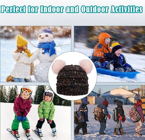 قبعة LUCKYBUNNY للأطفال الصغار من الأولاد والبنات مع بوم بوم، قبعة صغيرة شتوية دافئة، قبعة تزلج سميكة، لعمر 7-12 عامًا in Kuwait