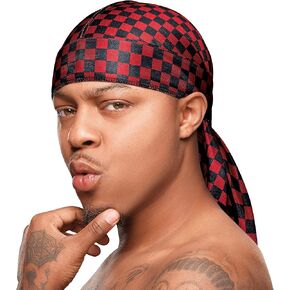 Red by Kiss Bow Wow X Power Wave Checker Silky Durag for Men Waves Silky Doo Rag (Red)