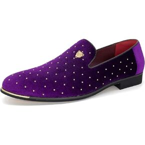 CMM Men's Pointed Toe Rivet Dress Shoes Glitter Modern Metallic Slip On Loafers Plus Size