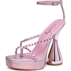 vivianly Women's Square Toe Platform High Heels Ankle Strap Chunky Block Heeled Sandals in Saudi Arabia