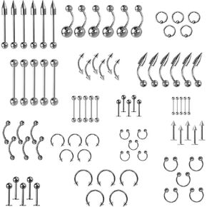 MZLYQ 85Pcs Body Piercing Jewelry,Stainless Steel Nose Lip Tongue Cartilage Tragus Eyebrow Industrial Barbell Belly Button Rings for all Body piercings Jewelry Set in Saudi Arabia