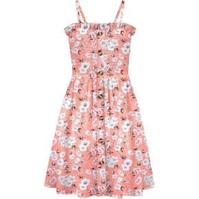 Arshiner Girl's Summer Sleeveless Casual Sundress Holiday Smock Cami Button Dress for 4-12 Years