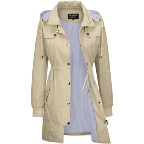 YEABEDA Womens Raincoat Waterproof with Hood Lightweight Windbreaker Rain Jacket Trench Coats Striped Lined in Kuwait