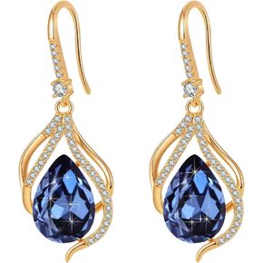 Austrian Crystal Hollow Teardrop Halo Drop Twisted Dangle Earrings for Women 14K Rose Gold Plated Hypoallergenic Jewelry