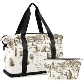 Blueangle Western Desert Cowboy Travel Duffel Bag, Waterproof Sports Tote Gym Bag with Shoes Compartment, Shoulder Weekender Overnight Bag for Women Men（585） in Kuwait