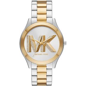 Michael Kors Women's Slim Runway Logo Silver and Gold Two-Tone Stainless Steel Bracelet Watch (Model: MK4735)