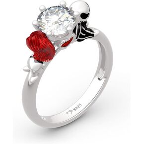 Jeulia Hug Me Magic of Love Skull Couple Round Cut Sterling Silver Ring for Women Wife Girlfriend Engagement Wedding Anniversary Christmas Birthday With Jewelry Box