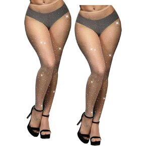 Mini Kitty 2 Pairs Rhinestone Fishnets Stockings Sexy Sparkly Tights High Waist Mesh Pantyhose With Bling Crystals Fishnets in Kuwait