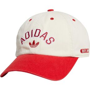 adidas Originals Men's New Prep Relaxed Adjustable Fit Washed Cotton Hat, Wonder White/Better Scarlet/White, One Size in Saudi Arabia