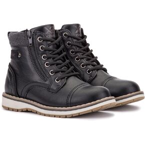 X RAY Footwear حذاء Finley Boy's Fashion Classic برباط من الجلد الصناعي عالي الجودة من Chukka مع سحاب جانبي خارجي وعروة سحب، مقدمة الرأس، منصة كعب كتلة، نعل خارجي من المطاط اللدن بالحرارة.