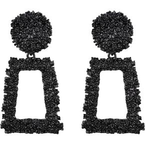 Flyonce Metal Statement Rectangle Geometric Earrings, Large Square Drop Dangle Earrings for Women Girls