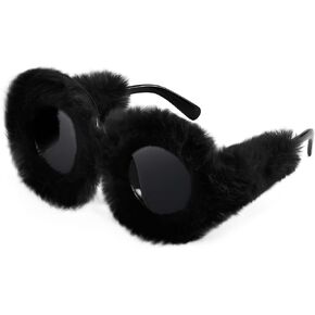 FEISEDY Women Plush Fuzzy Round Sunglasses Punk Soft Velvet Shades Ladies Handmade Party Cosplay Eyewear B2889