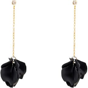 GUOXIAOMEI Dangle Acrylic Petal Tassel Earrings Long Rhinestone Drop Statement Fashion Rose Flower Earrings Hanging Resin Floral Tassel Earrings for Women Girls
