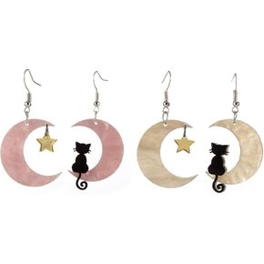 Black Cat on the Moon Dangle Earrings Acrylic Star Earrings Animal Lovely Women Girls Jewelry