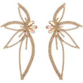 Rhinestone Big Butterfly Sparkly Statement Dangle Drop Earrings 925 Sterling Silver Post Stud Dainty Exaggerate Crystal Flower Lightweight Trendy Dangling Hypoallergenic Festival Christmas Wedding Birthday Party Jewelry Gifts Her Mom Wife Bff in Kuwait