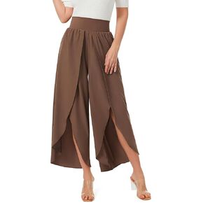 Wide Leg Pants for Women Split Flowy Palazzo High Waisted Summer Beach Casual Crop with Pocket