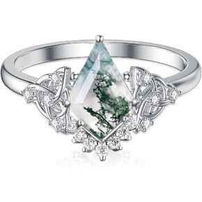 MUUYON Natural Moss Agate Ring for Women Solid 14K Real Gold Green Moss Agate Engagement Ring Promise Bridal Ring with 8X6mm Agate, Wedding Bands for Her