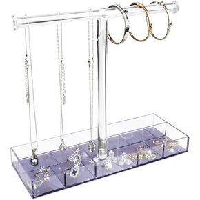 MOOCA Acrylic Clear Base Jewelry Tier Display, Bracelet Display Holder Stand Organizer with Storage Compartments, Bracelets Bangle Necklace Storage Tower, 10.4" W x 4" D x 9.6" H