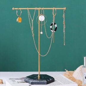 Jewelry Stand, Display Necklace Holder, T-Bar Plated Metal Tabletop Jewelry Organizer Tower for Show Jewelry Hanging Pendant Earring Bracelet Ring Accessorie (White Bases)
