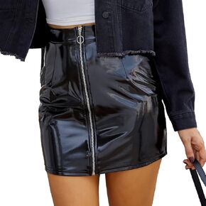 Timathous Women's High Waist Faux Leather Classic Mini Pencil Skirt Bodycon Slim Mini Club Skirt