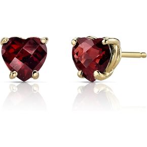 Peora Solid 14K Yellow Gold Garnet Heart Stud Earrings for Women, Genuine Gemstone Birthstone Solitaire Studs, Hypoallergenic Heart Shape 6mm, 1.75 Carats total, Friction Back in Saudi Arabia