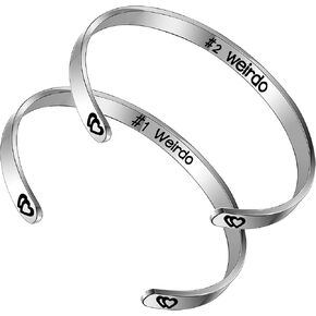 Vistaric Best Friend Bangle Weirdo 1 & Weirdo 2 Cuff Bangle Bracelets BFF Friendship Adjustable Bracelets Jewelry Set of 2 Gifts for Her, Silver in Saudi Arabia