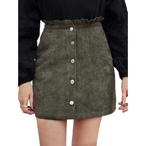 DIDK Women's Paper Bag Waist Button Front A Line Mini Corduroy Skirt with Pockets