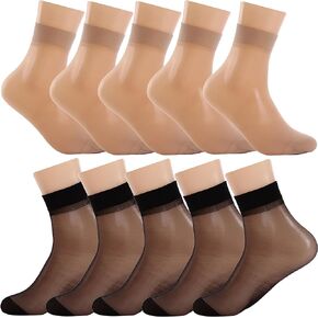 BONAS Women Sheer Socks 10 Pairs Ankle High Soft Crystal Silky Hosiery Office