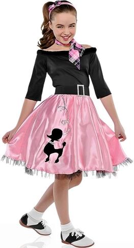 زي Miss Sock Hop للأطفال - كبير (12-14) مجموعة واحدة - فستان ريترو باللونين الأسود والوردي - مثالي لحفلات الرقص والمناسبات ذات الطابع الخاص in Kuwait