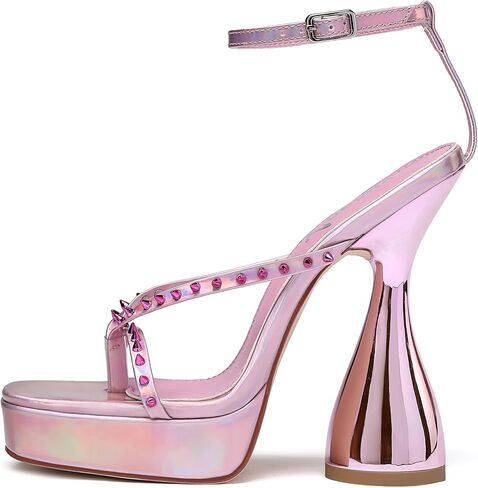 vivianly Women's Square Toe Platform High Heels Ankle Strap Chunky Block Heeled Sandals in Saudi Arabia