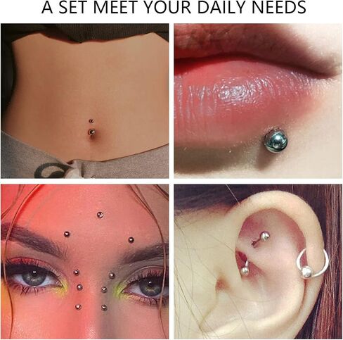MZLYQ 85Pcs Body Piercing Jewelry,Stainless Steel Nose Lip Tongue Cartilage Tragus Eyebrow Industrial Barbell Belly Button Rings for all Body piercings Jewelry Set in Saudi Arabia