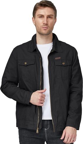 WenVen Men's Casual Canvas Cotton Jacket Lightweight Military Utility Jacket in Kuwait