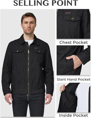 WenVen Men's Casual Canvas Cotton Jacket Lightweight Military Utility Jacket in Kuwait