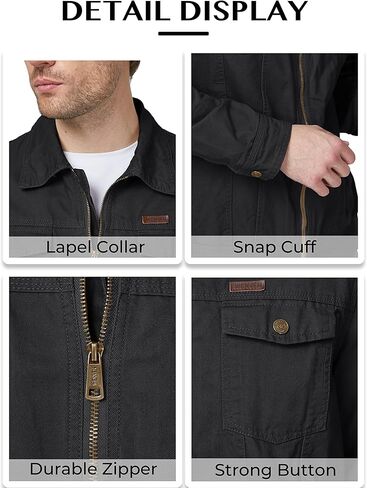 WenVen Men's Casual Canvas Cotton Jacket Lightweight Military Utility Jacket in Kuwait