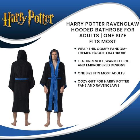 Harry Potter Ravenclaw Hooded Bathrobe for Men/Women | Soft Plush Spa Robe for Adults | Lightweight Fleece Shower Robe With Belted Tie | One Size Fits Most Adults in Saudi Arabia