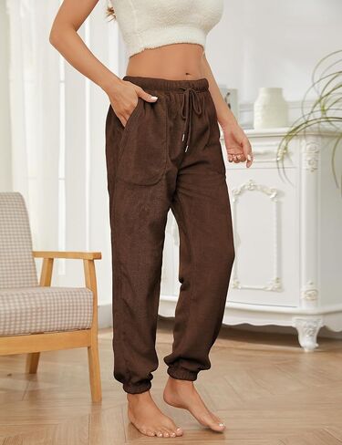 UANEO Womens Fluffy Pajama Pants Casual Warm Fuzzy Fleece Lounge Pants With Pockets in Kuwait