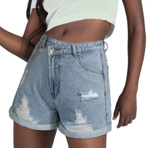 Women's Juniors Crisscross Jean Shorts - High Waisted Stretchy Denim Shorts Casual Summer Clothes Hot Shorts(XS-XL) in Kuwait