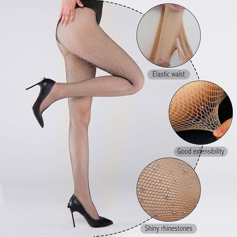 Mini Kitty 2 Pairs Rhinestone Fishnets Stockings Sexy Sparkly Tights High Waist Mesh Pantyhose With Bling Crystals Fishnets in Kuwait
