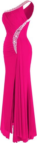 Angel-fashions المرأة كتف واحد Ruching الديكور الشريط ثوب السهرة الناعمة in Kuwait