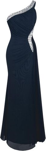 Angel-fashions المرأة كتف واحد Ruching الديكور الشريط ثوب السهرة الناعمة in Kuwait