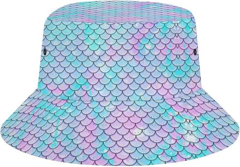 قبعة دلو على شكل قشور حورية البحر، قبعة صياد السمك الصيفية للنساء والرجال، للجنسين قابلة للطي على الشاطئ لقضاء عطلة السفر في الهواء الطلق in Kuwait
