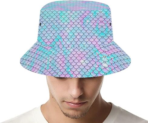قبعة دلو على شكل قشور حورية البحر، قبعة صياد السمك الصيفية للنساء والرجال، للجنسين قابلة للطي على الشاطئ لقضاء عطلة السفر في الهواء الطلق in Kuwait