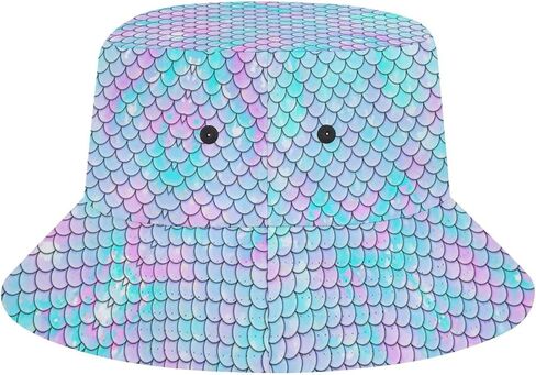 قبعة دلو على شكل قشور حورية البحر، قبعة صياد السمك الصيفية للنساء والرجال، للجنسين قابلة للطي على الشاطئ لقضاء عطلة السفر في الهواء الطلق in Kuwait