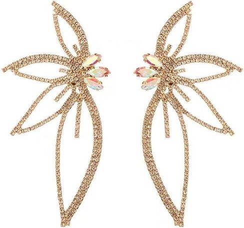 Rhinestone Big Butterfly Sparkly Statement Dangle Drop Earrings 925 Sterling Silver Post Stud Dainty Exaggerate Crystal Flower Lightweight Trendy Dangling Hypoallergenic Festival Christmas Wedding Birthday Party Jewelry Gifts Her Mom Wife Bff in Kuwait