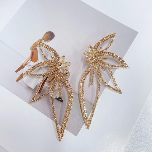 Rhinestone Big Butterfly Sparkly Statement Dangle Drop Earrings 925 Sterling Silver Post Stud Dainty Exaggerate Crystal Flower Lightweight Trendy Dangling Hypoallergenic Festival Christmas Wedding Birthday Party Jewelry Gifts Her Mom Wife Bff in Kuwait
